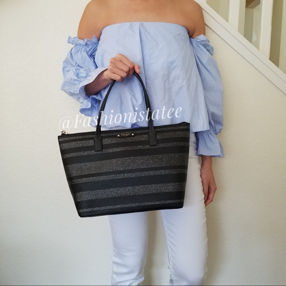 NWT KATE SPADE HANI HAVEN LANE BLACK STRIPE TOTE - Picture 3 of 8